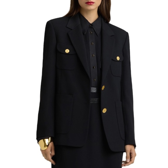 St John Women's Stretch Twill Blazer in Black Wool/Viscose/Polyester Size 14 NWT - Picture 1 of 4